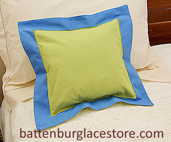 Pillow Sham.12"x12" Square. Macaw Green with French Blue border - Click Image to Close